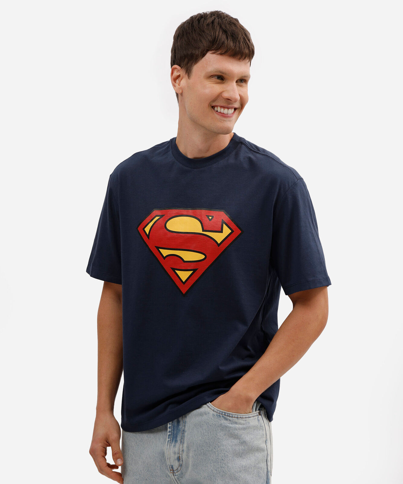 camiseta masculina de algodão manga curta superman azul