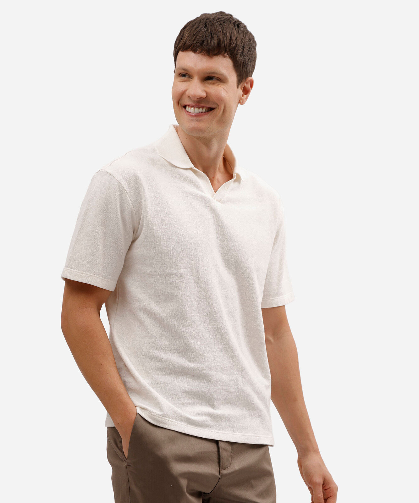 polo masculina de algodão manga curta texturizada branca