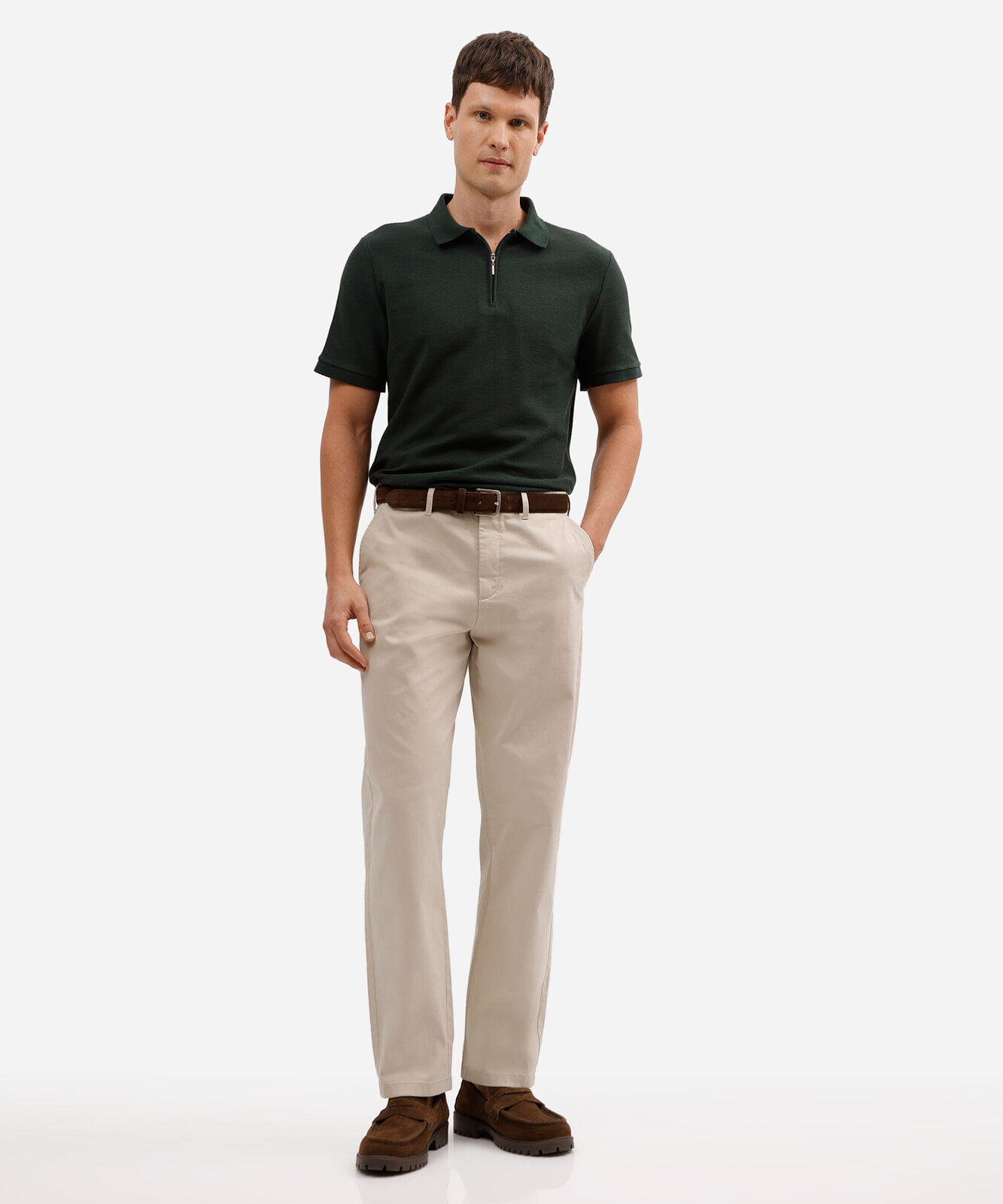 calça chino reta masculina de algodão bege