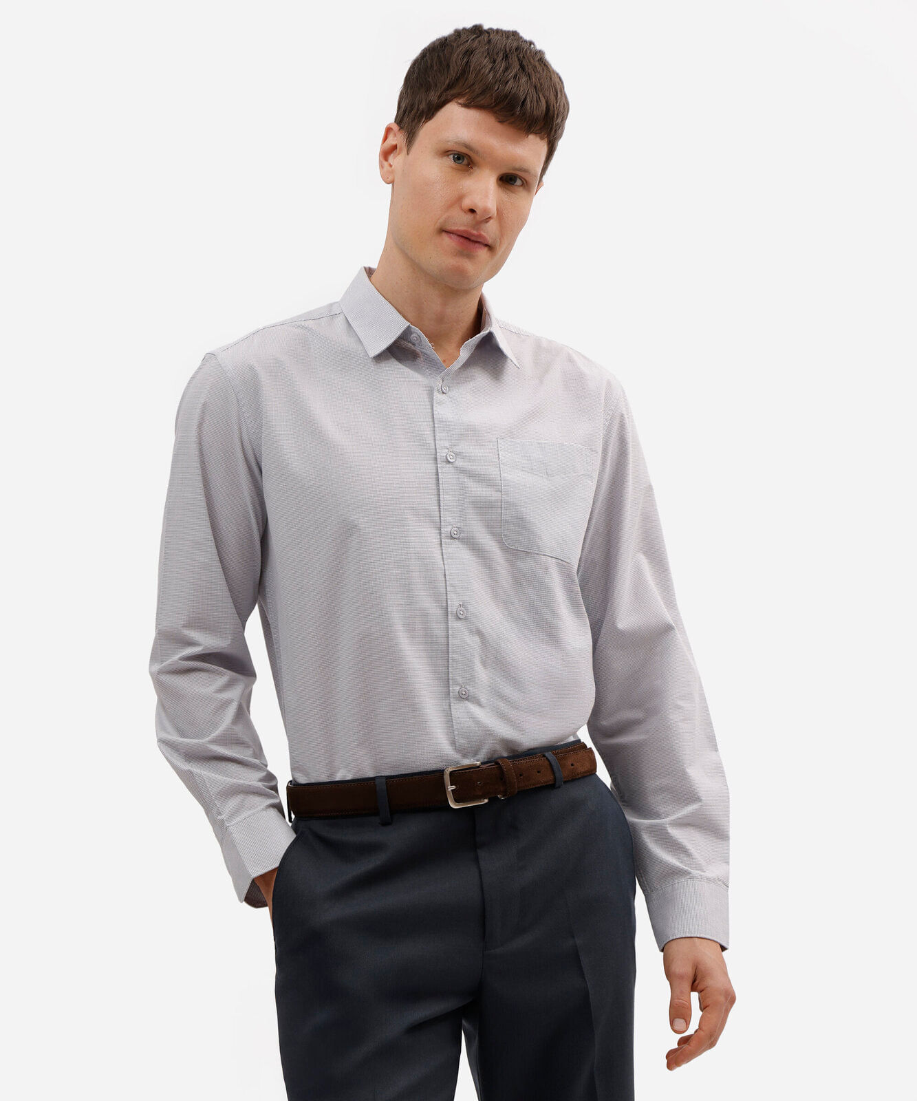 camisa masculina manga longa listrada cinza