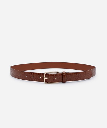 cinto croco com fivela retangular marrom P