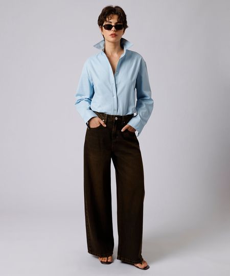 calça wide leg chicago feminina jeans mindset marrom 34