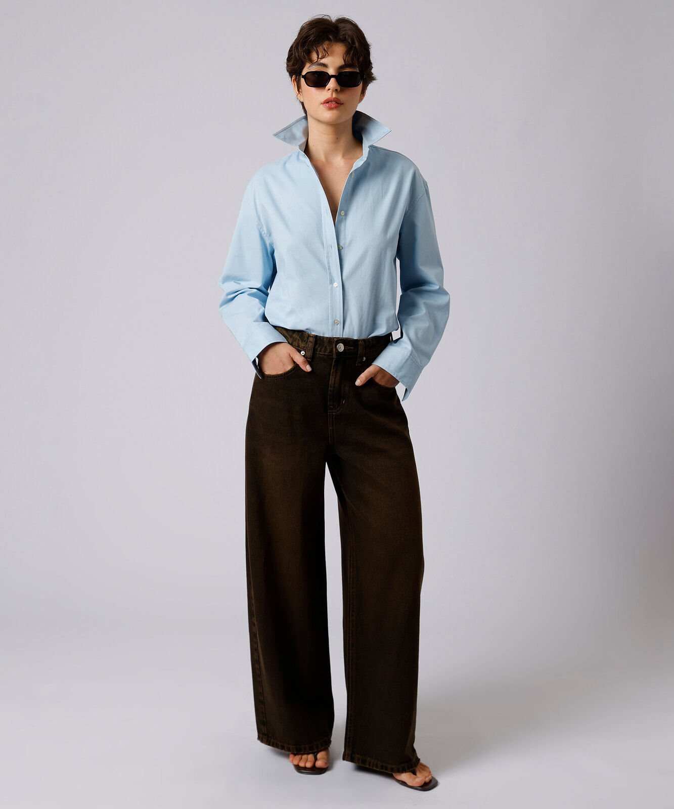 calça wide leg chicago feminina jeans mindset marrom