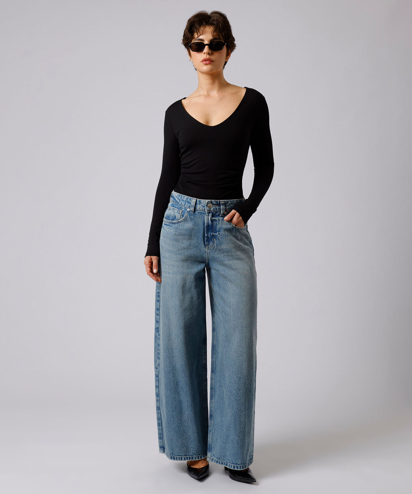 calça wide leg chicago feminina jeans mindset azul