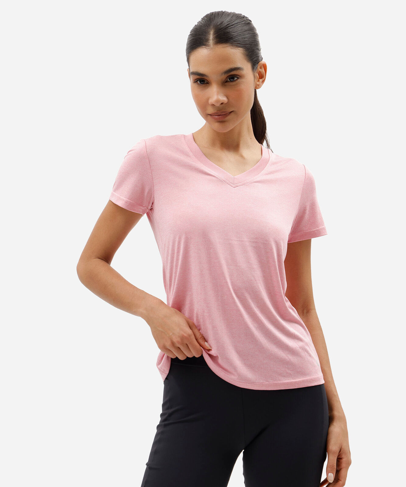 blusa esportiva feminina decote v manga curta rosa