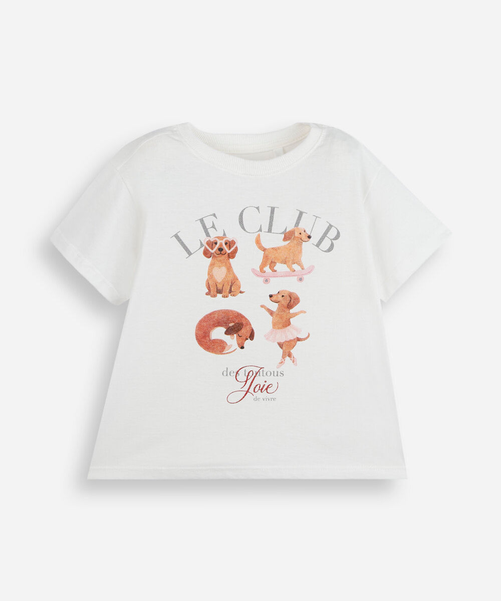 camiseta infantil de algodão cachorrinhos off white