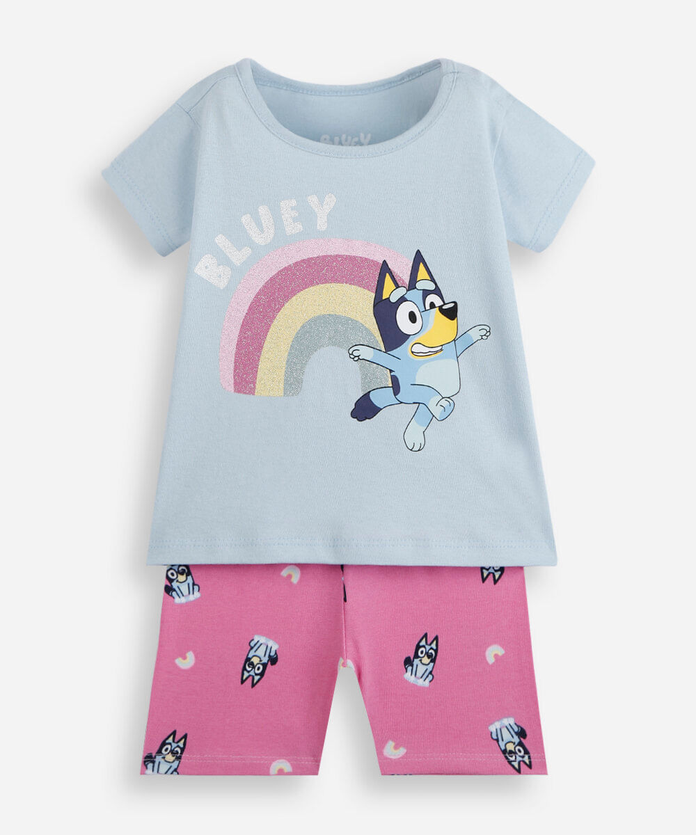 conjunto curto infantil de algodão bluey colorido