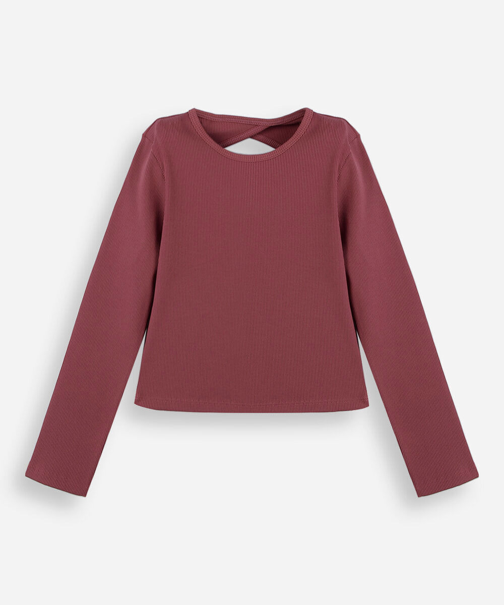 blusa infantil canelada com abertura vinho