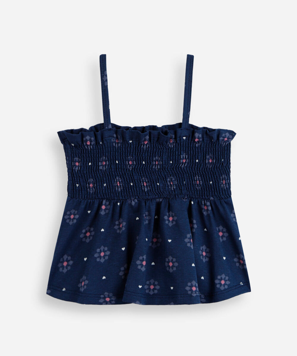 bata infantil de algodão alça fina com lastex floral colorida