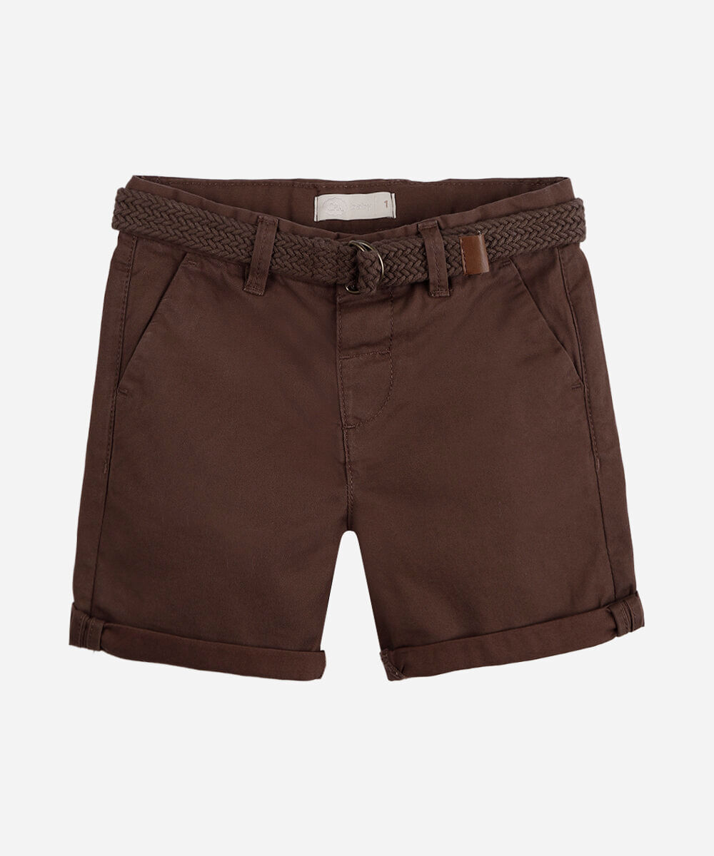 bermuda infantil de sarja com cinto marrom