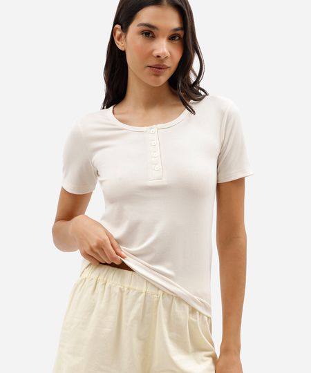 blusa de pijama feminina com botões bege PP