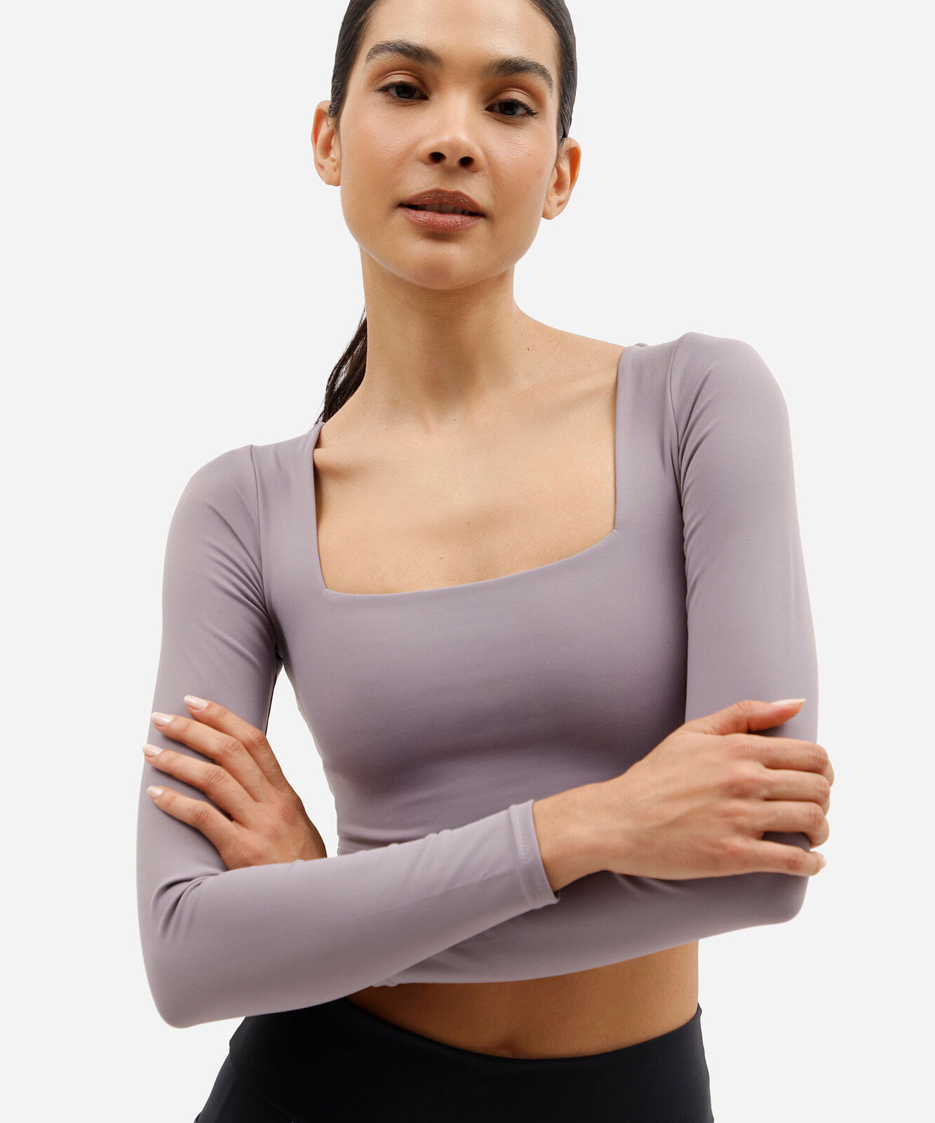 cropped feminino esportivo manga longa roxo