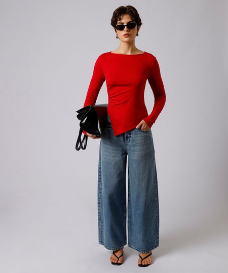 calça wide leg chicago petit feminina jeans mindset azul 40