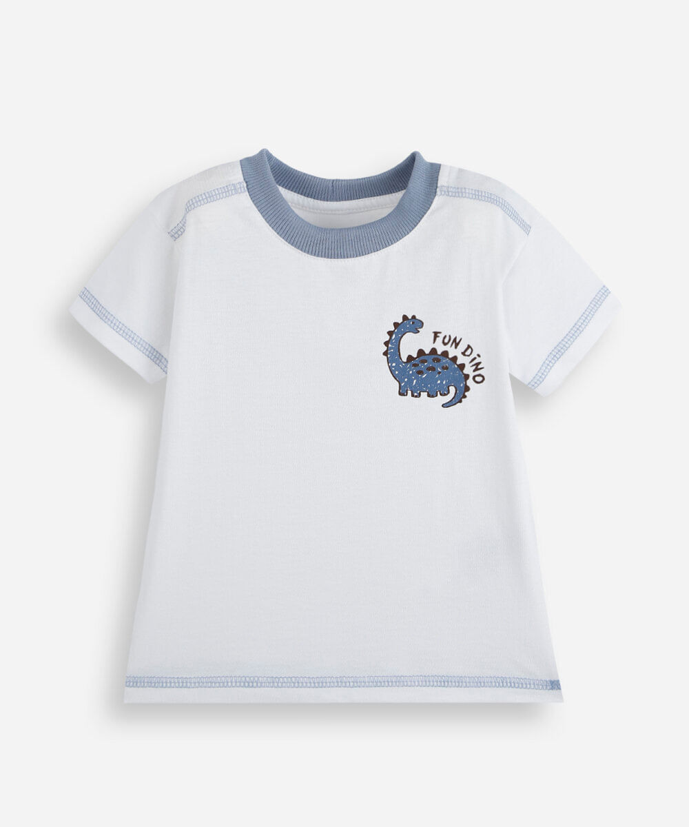 camiseta infantil gola contraste dino off white