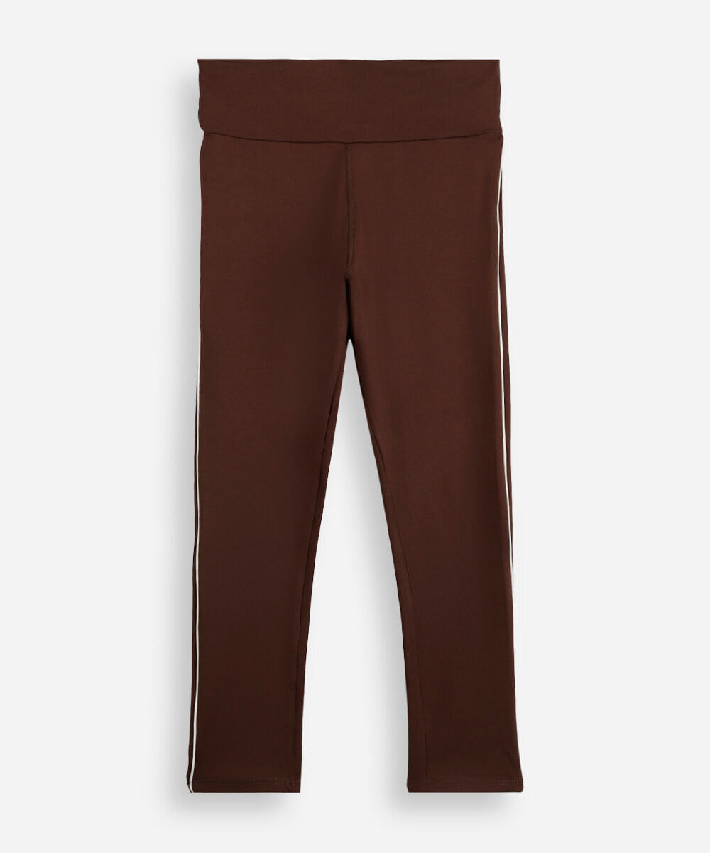 calça legging infantil esportiva com contraste marrom