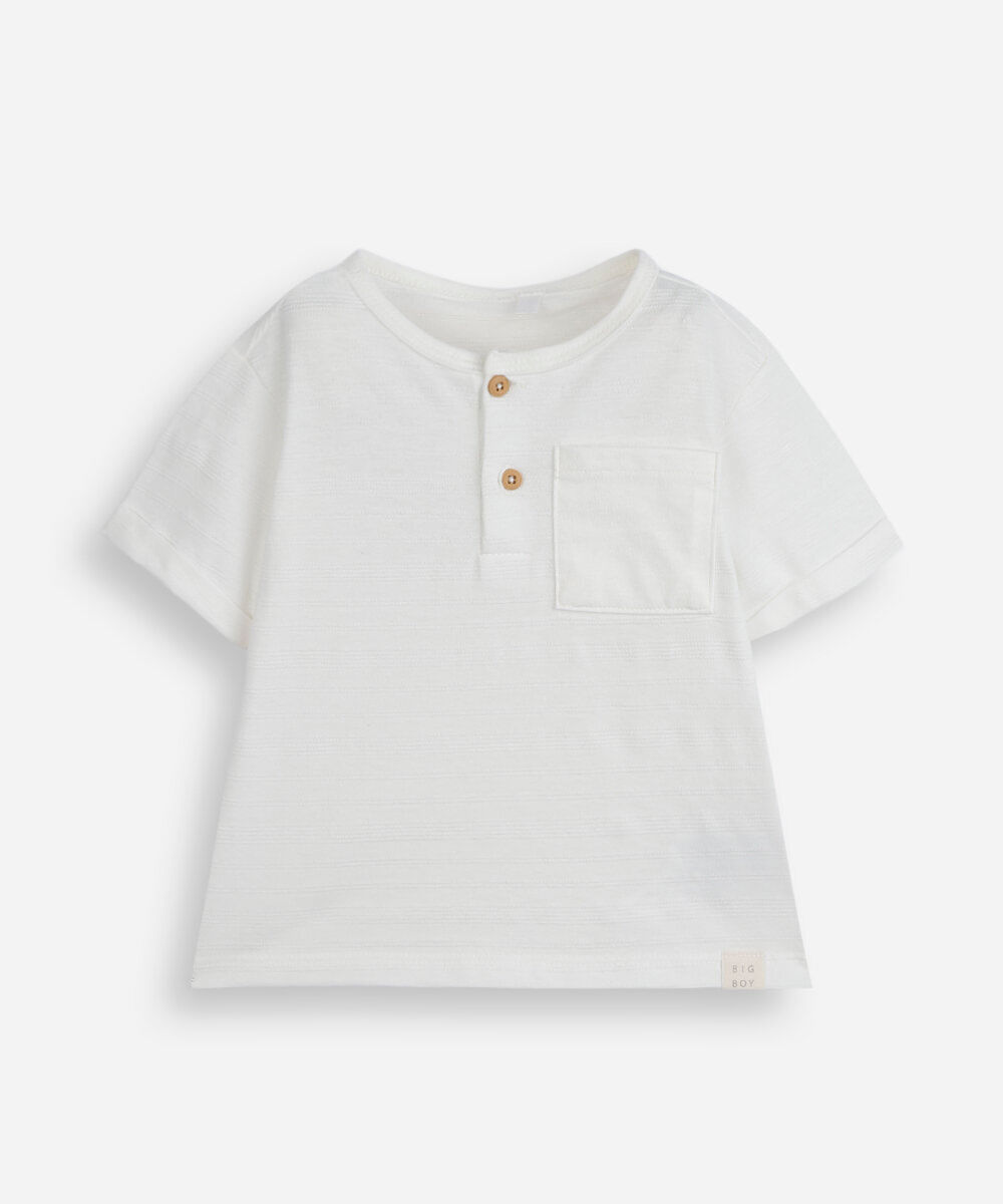 camiseta infantil de algodão manga curta com bolso off white