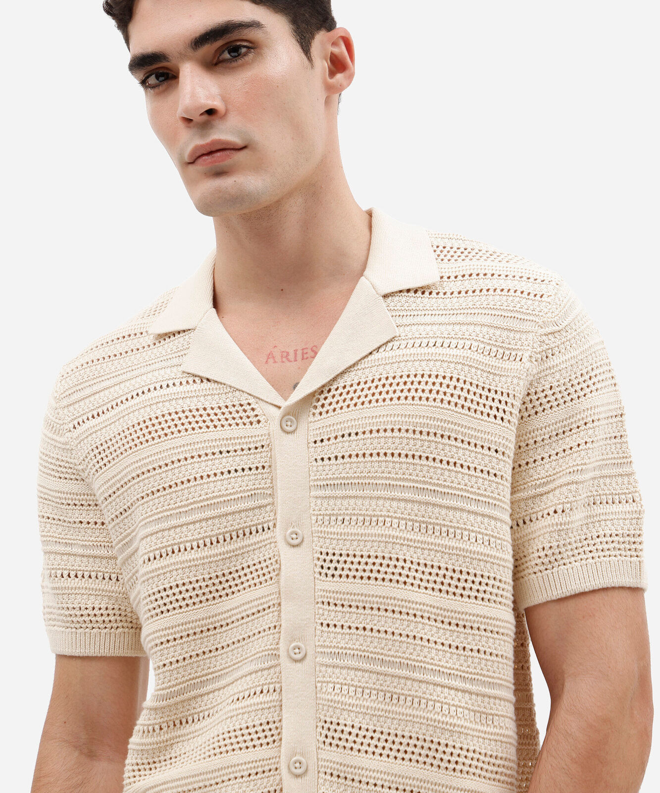 camisa masculina relaxed de tricô vazado off white