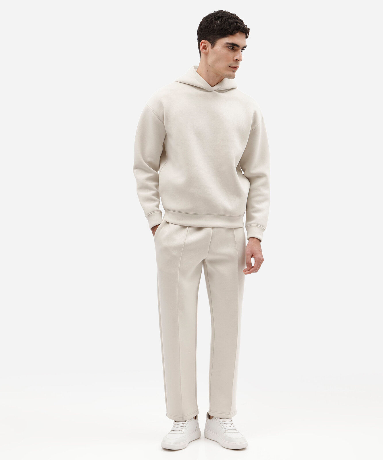 calça reta masculina de moletom cós elástico off white