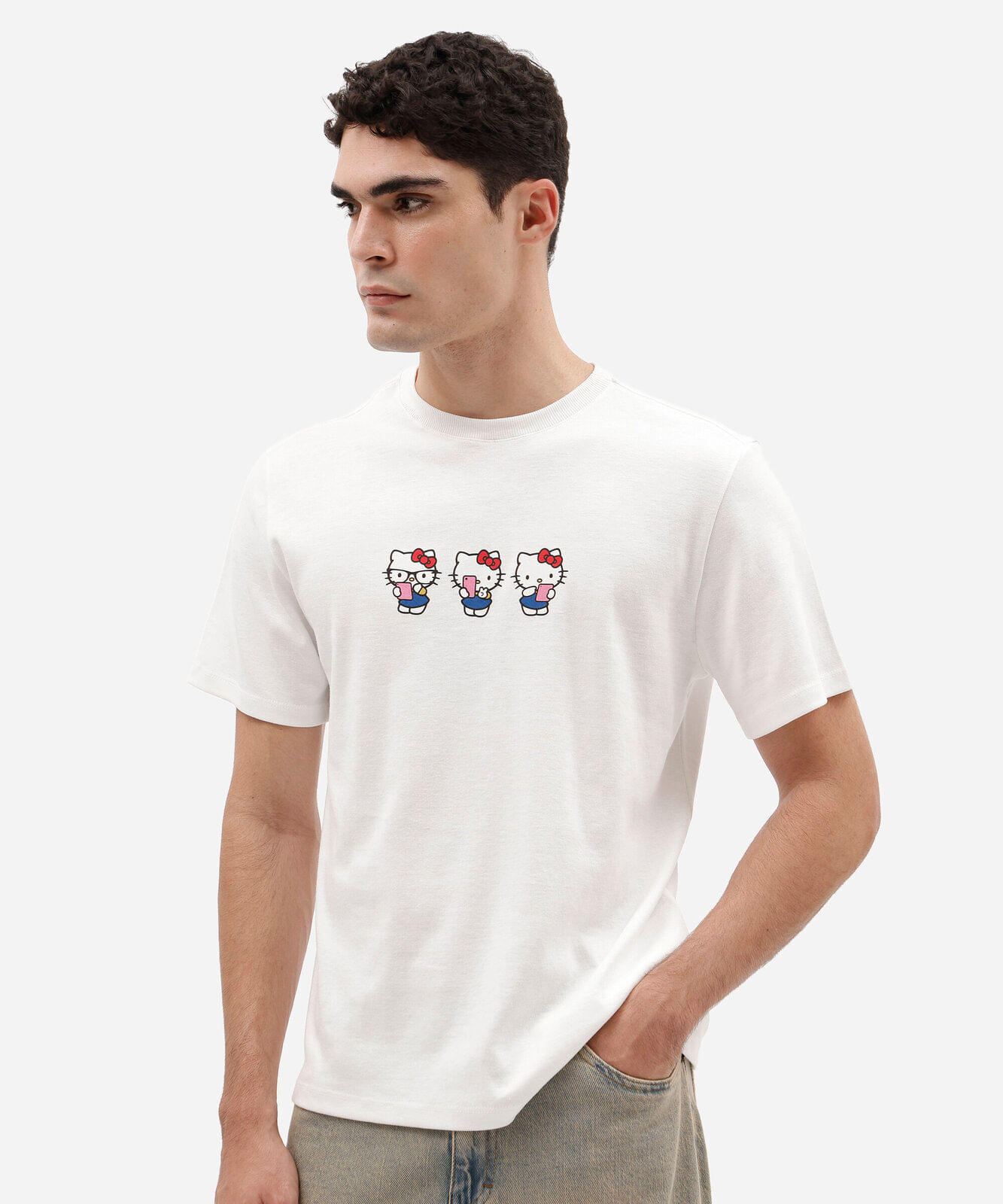 camiseta masculina com algodão manga curta hello kitty off white