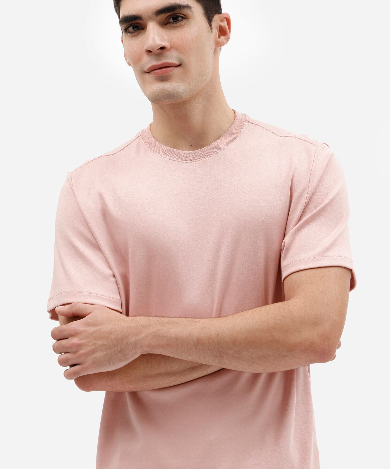 camiseta básica masculina comfort de malha interlock rosa