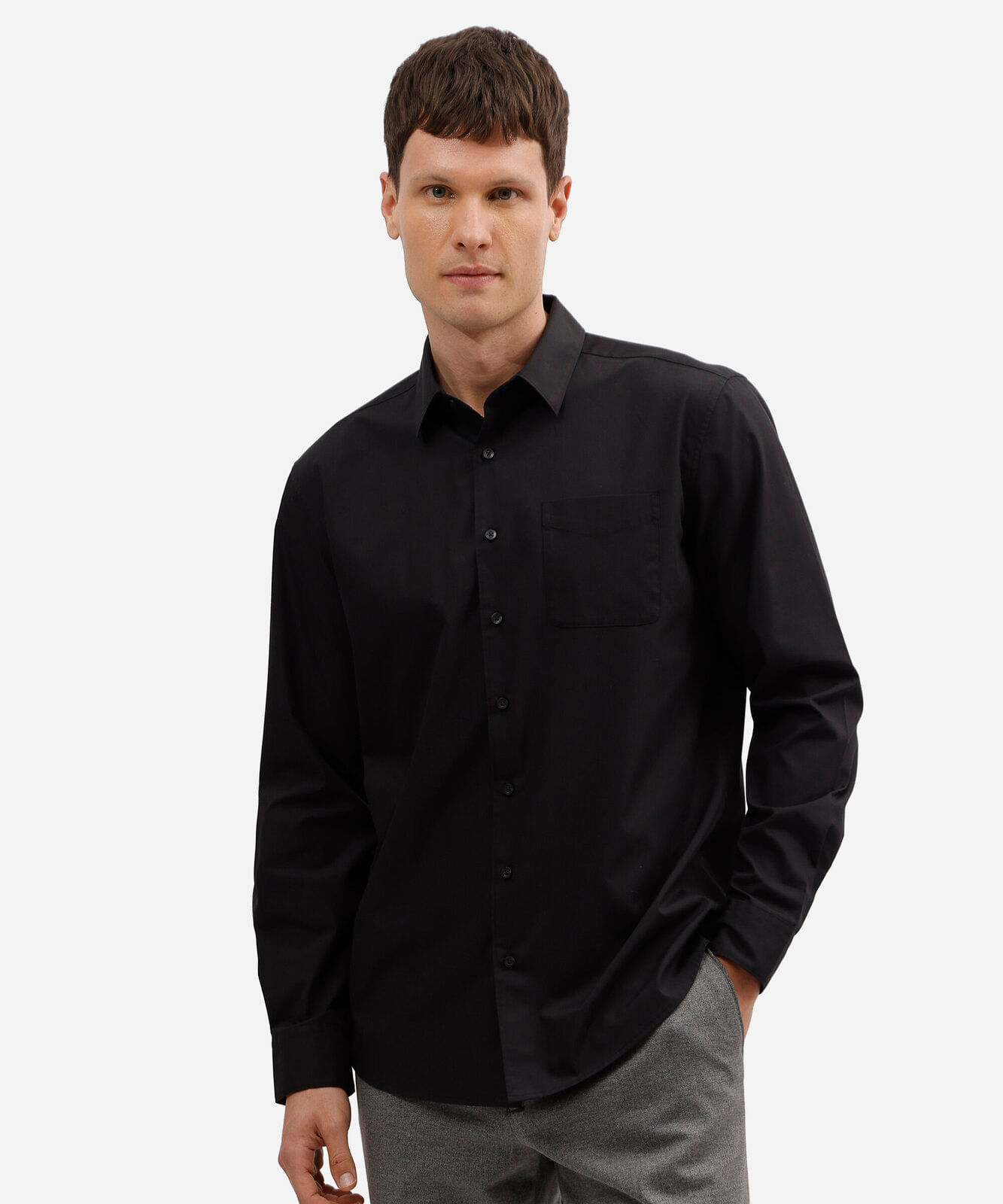 camisa manga longa com bolso preto