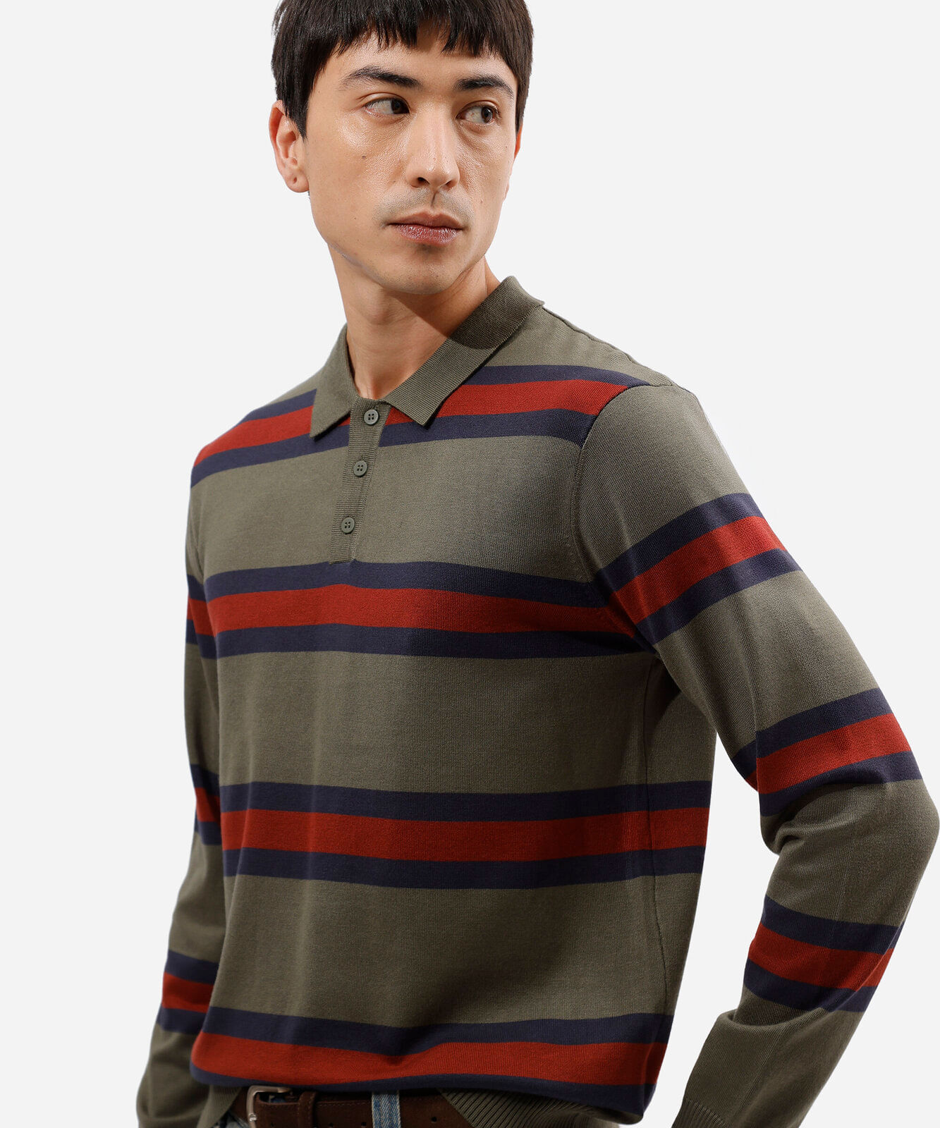 polo masculina de tricot manga longa listrada verde