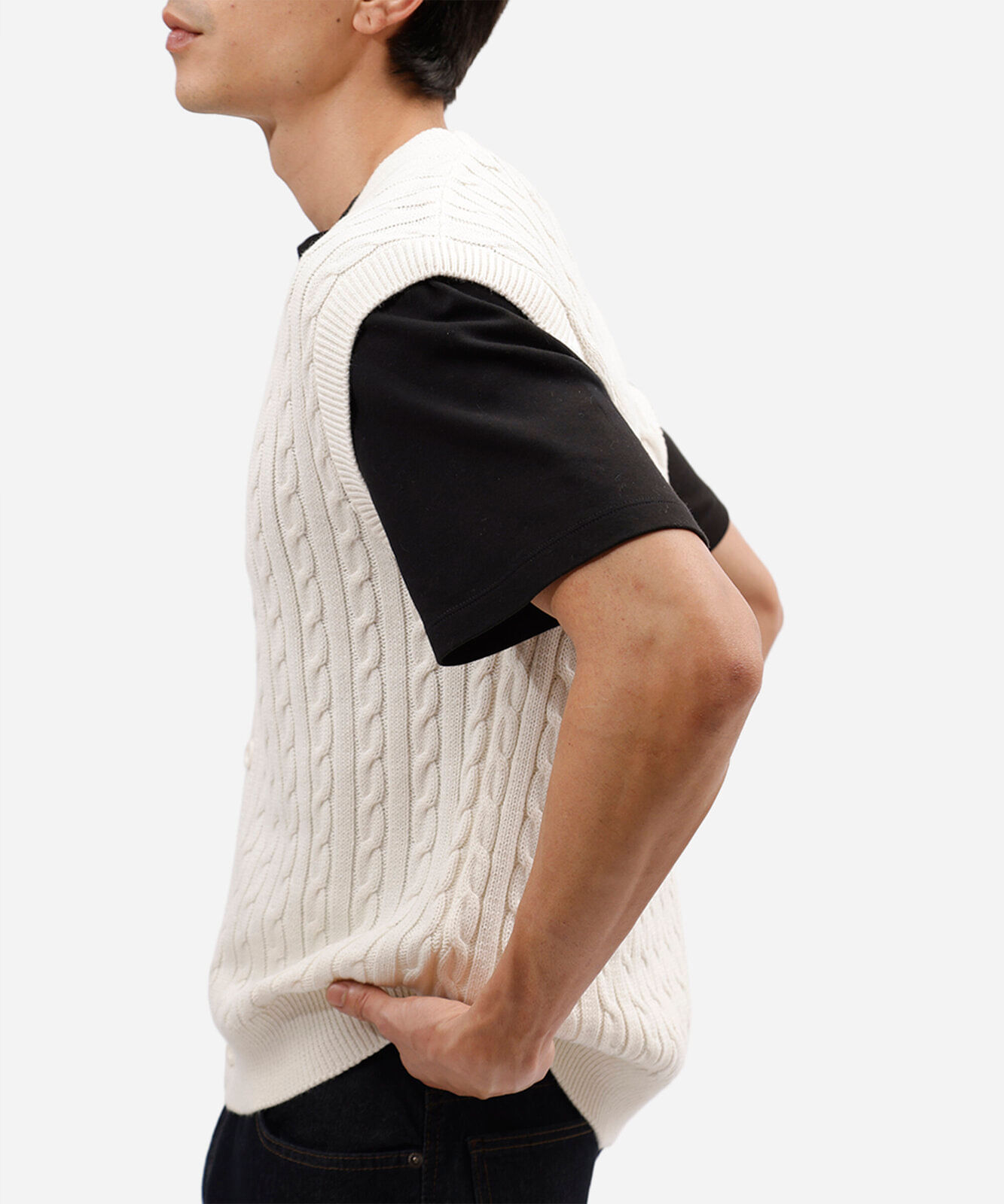 colete masculino de tricot gola v texturizado off white