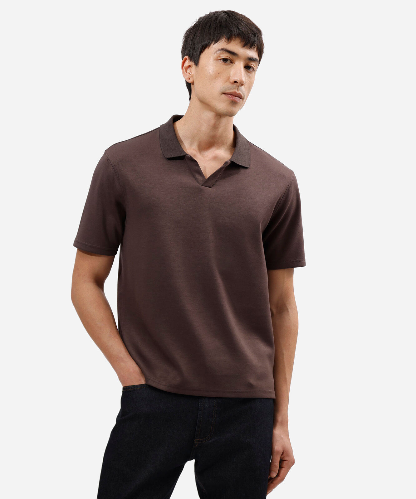 polo comfort masculina com manga curta marrom