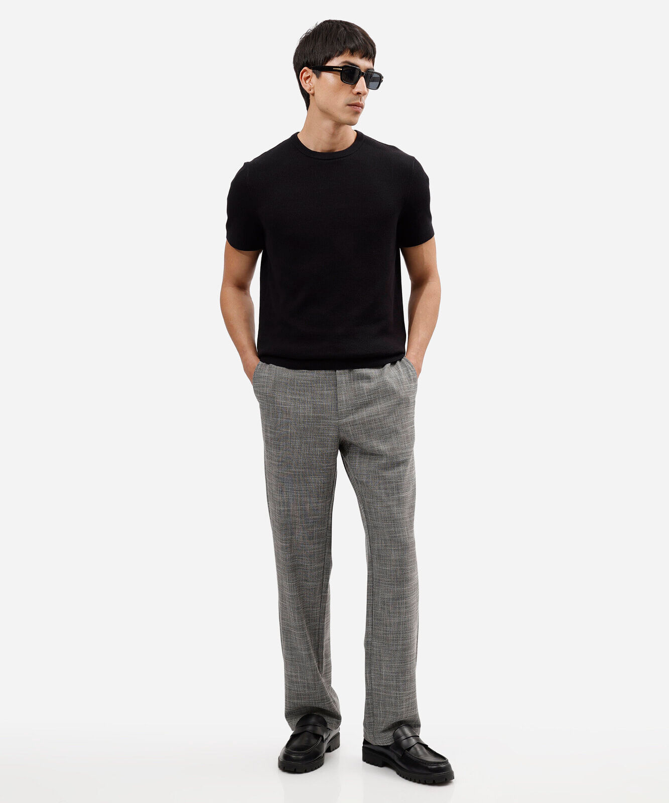 calça reta de alfaiataria masculina cós elástico cinza