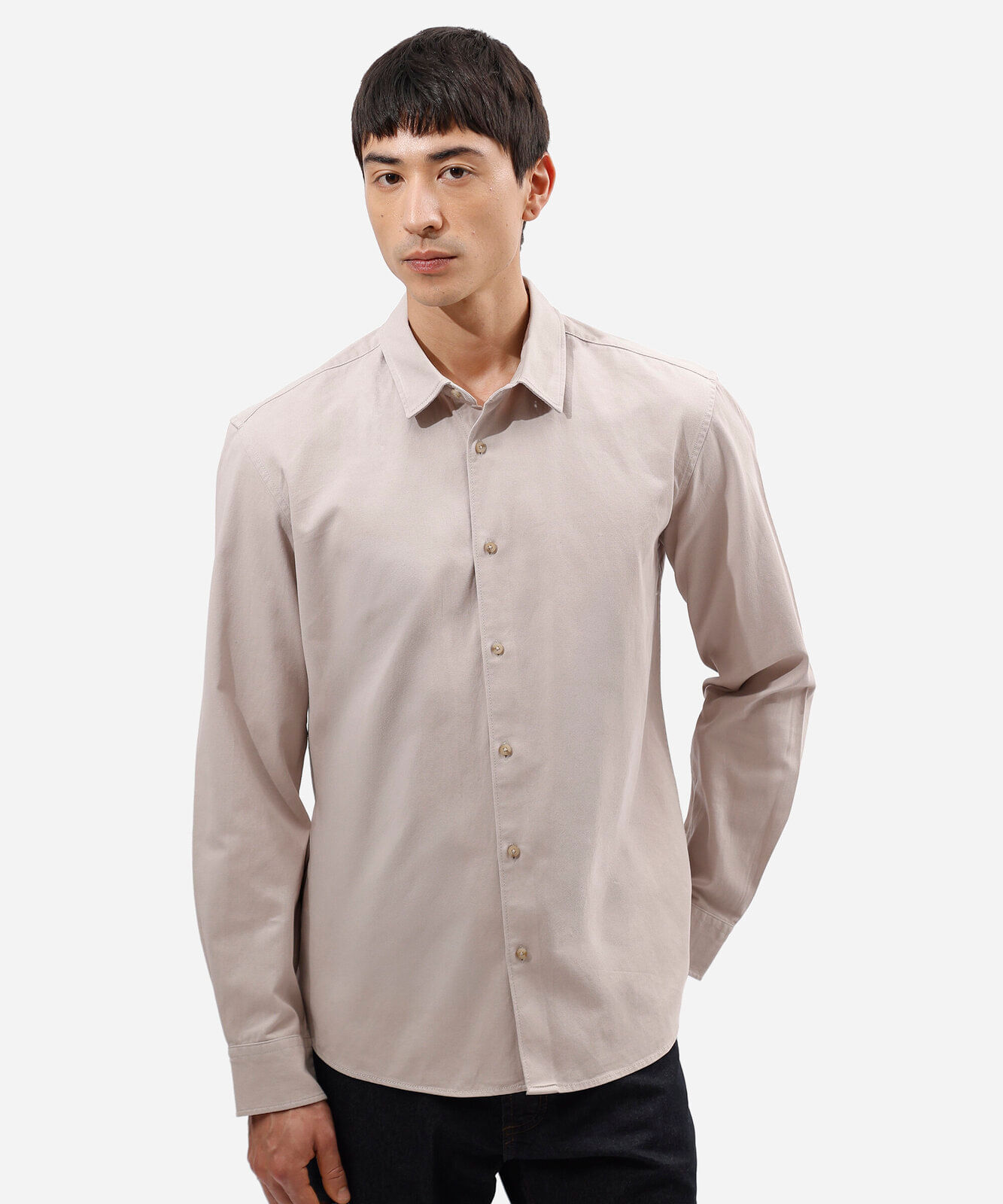 camisa masculina de sarja manga longa bege