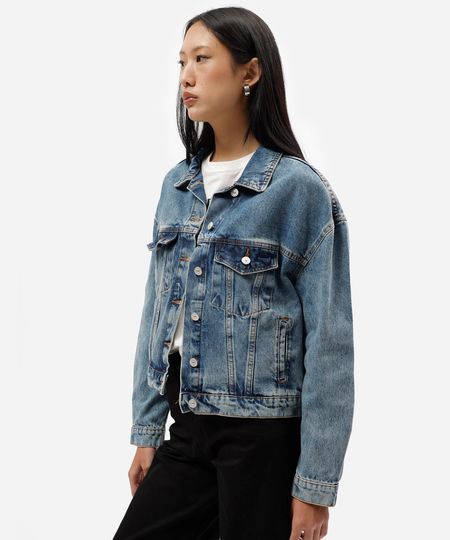 jaqueta jeans feminina azul PP