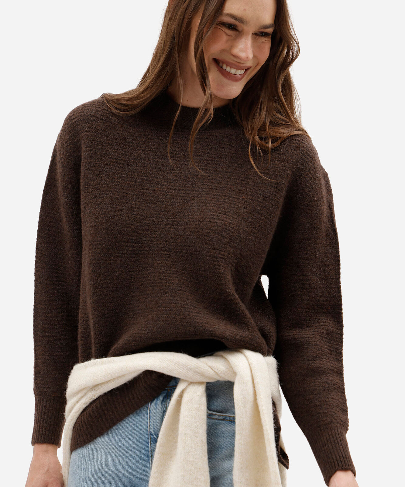 suéter feminino de tricot texturizado marrom