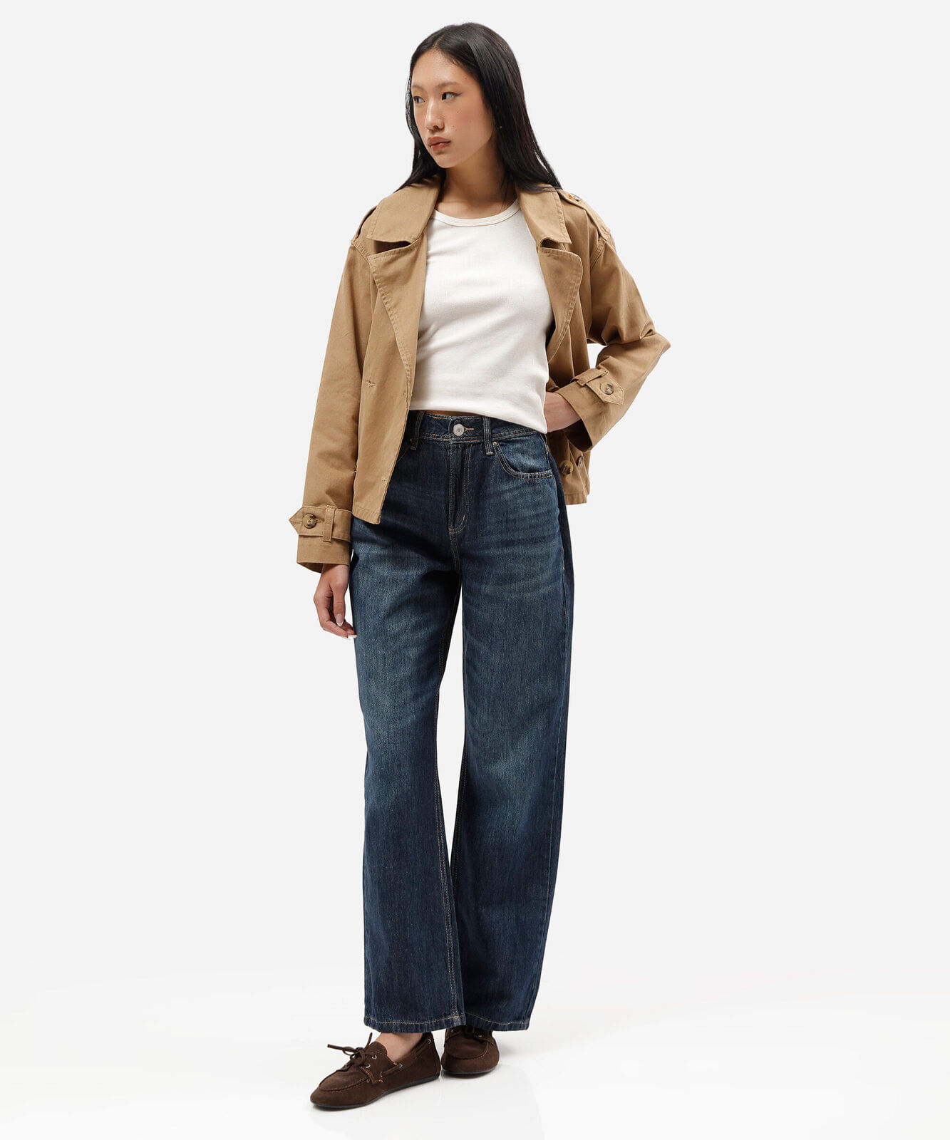 calça wide leg slim feminina jeans cintura alta azul