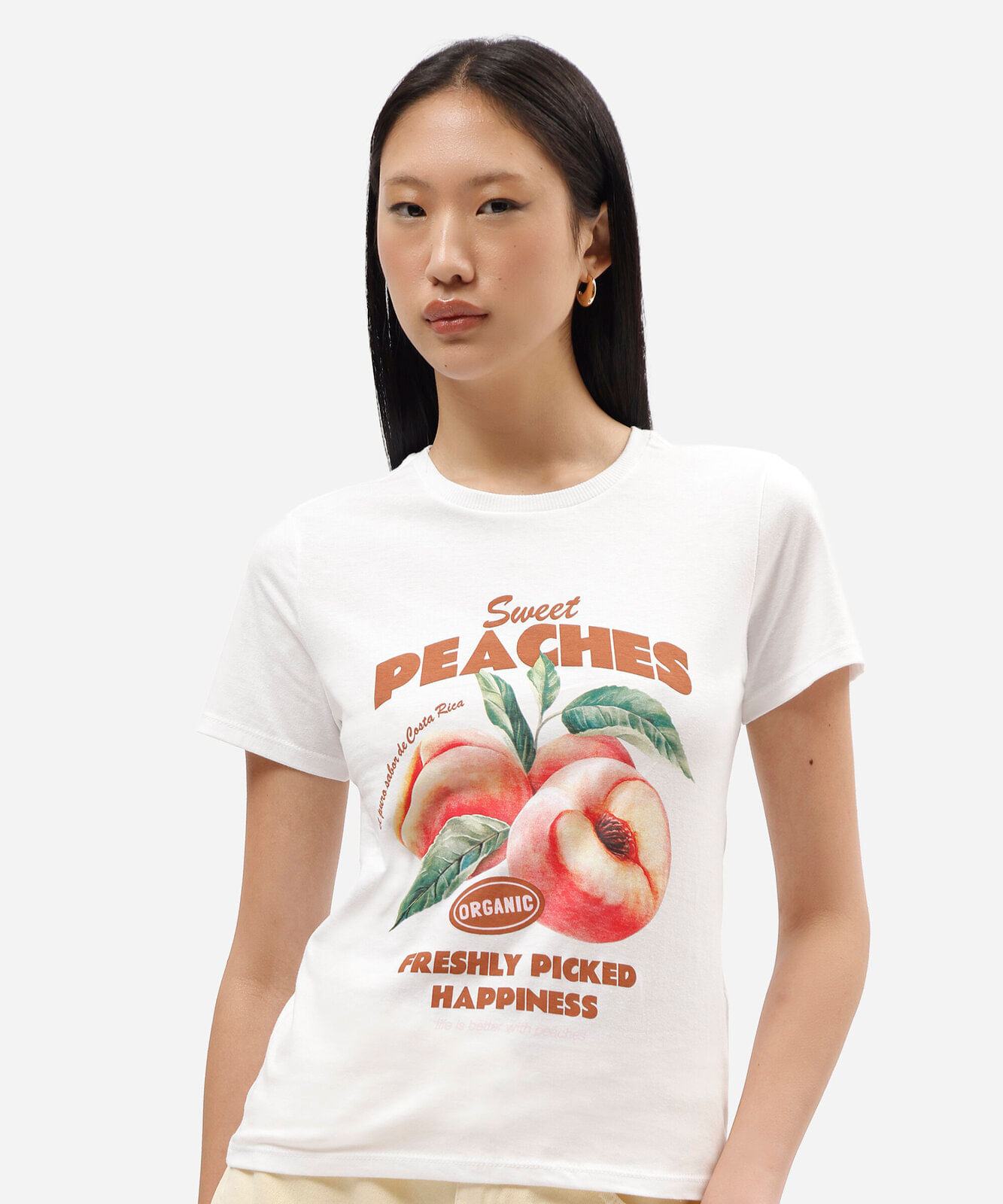 camiseta feminina de algodão manga curta estampada off white