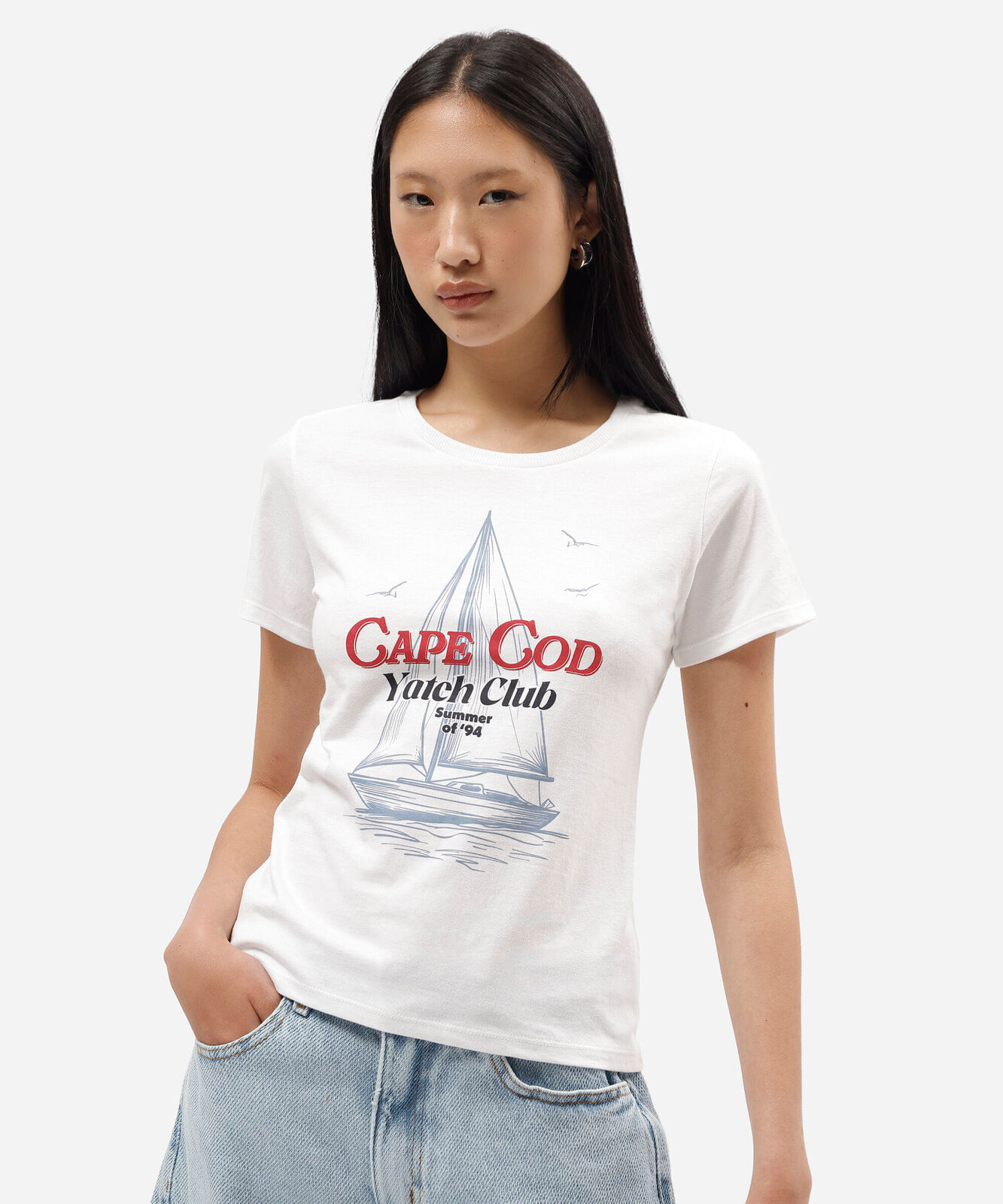 camiseta de algodão slim com estampa localizada cape cod off white
