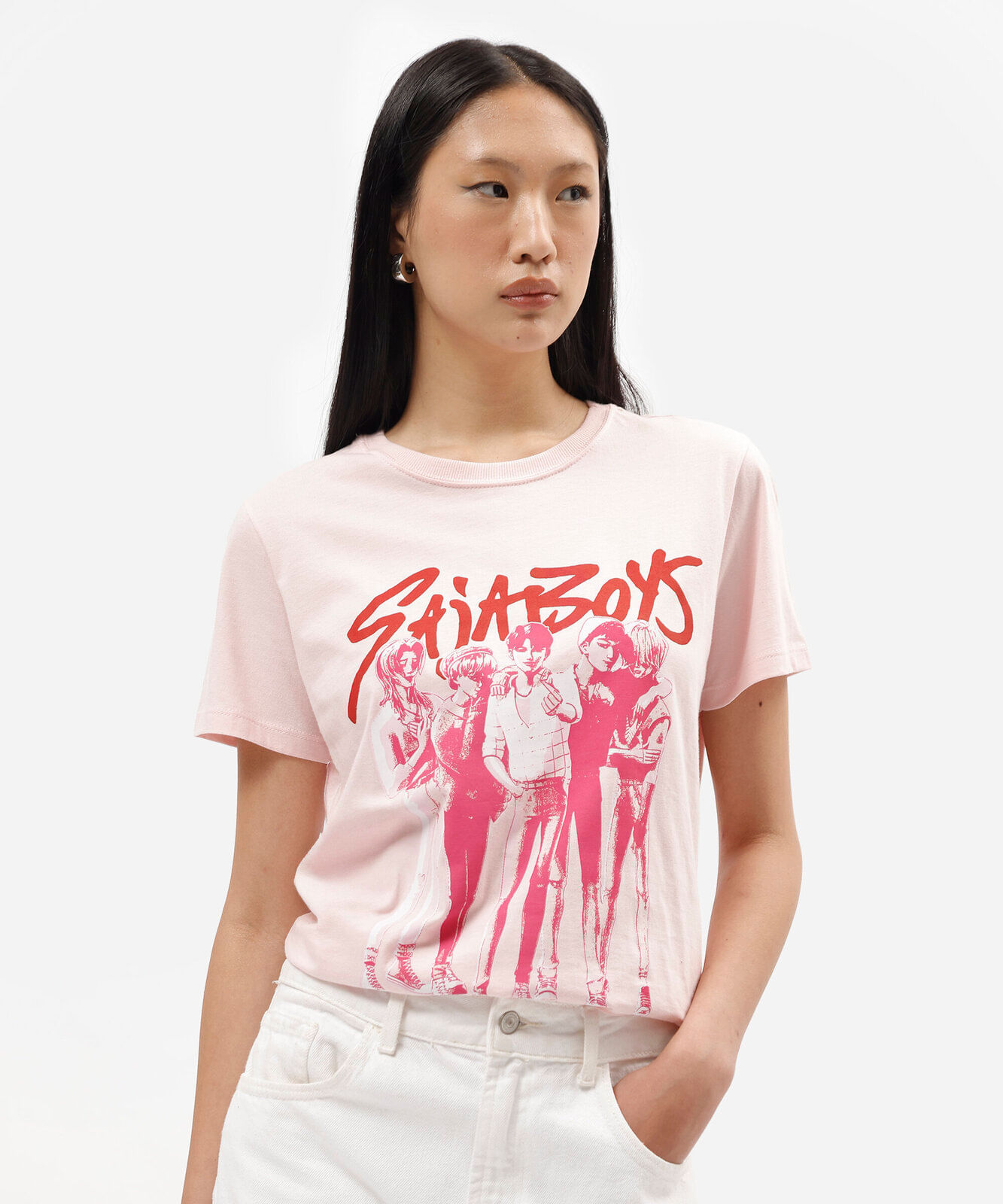 camiseta feminina de algodão manga curta saja boys rosa