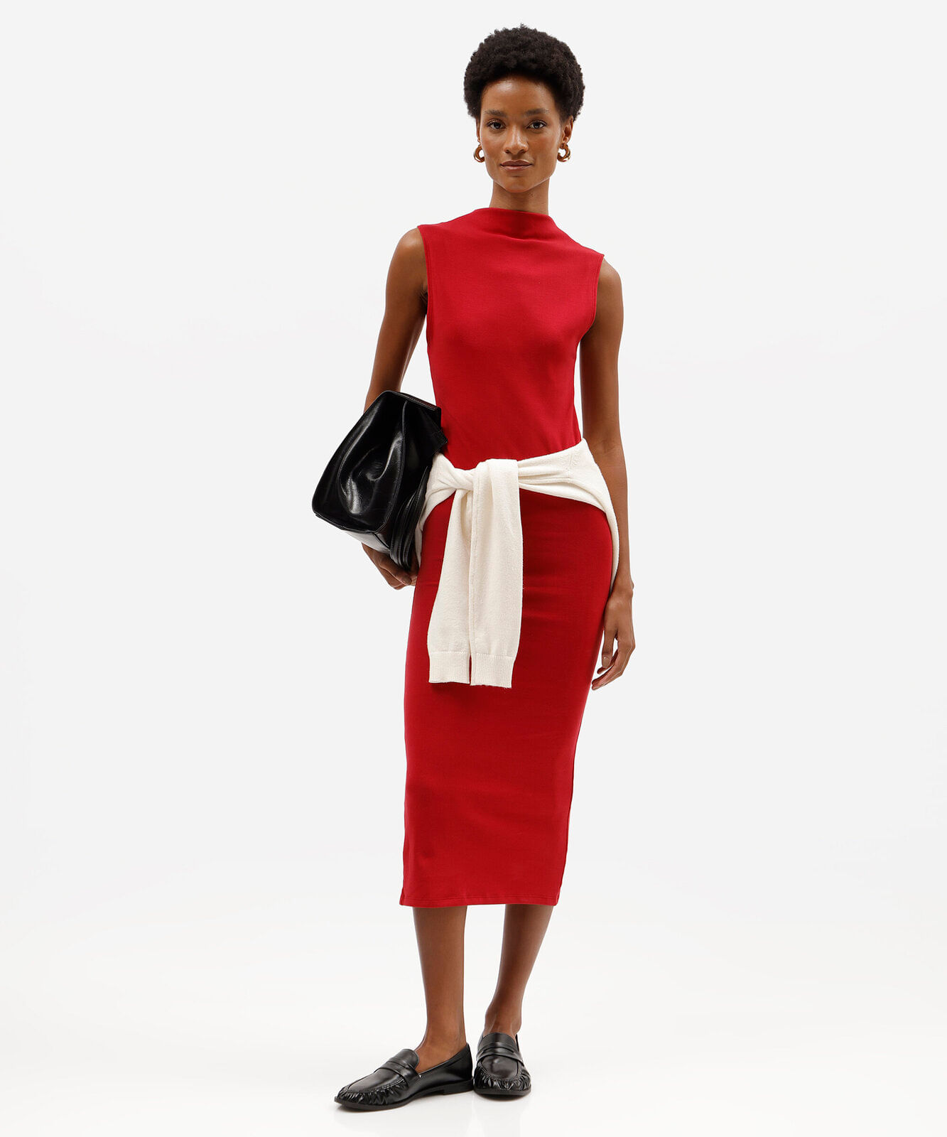 vestido feminino de algodão gola alta vermelho