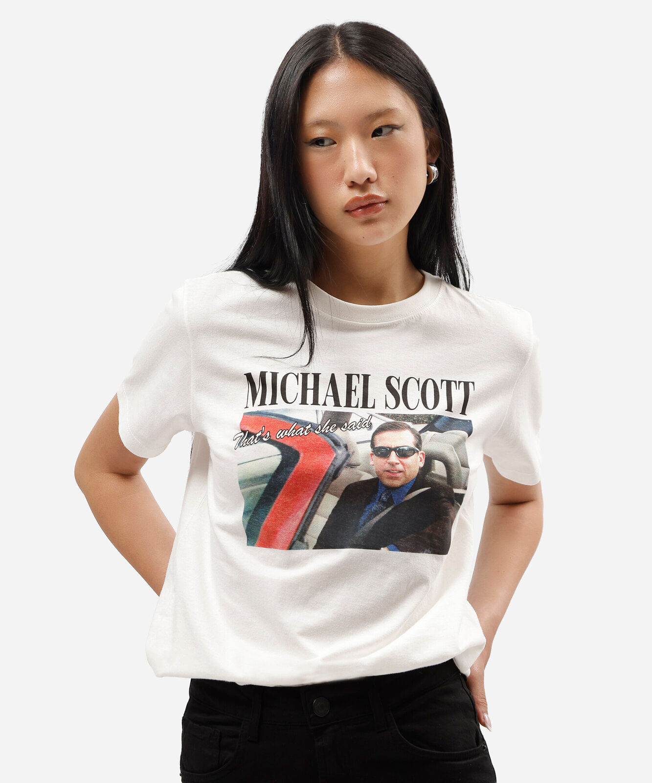 camiseta feminina de algodão manga curta the office off white