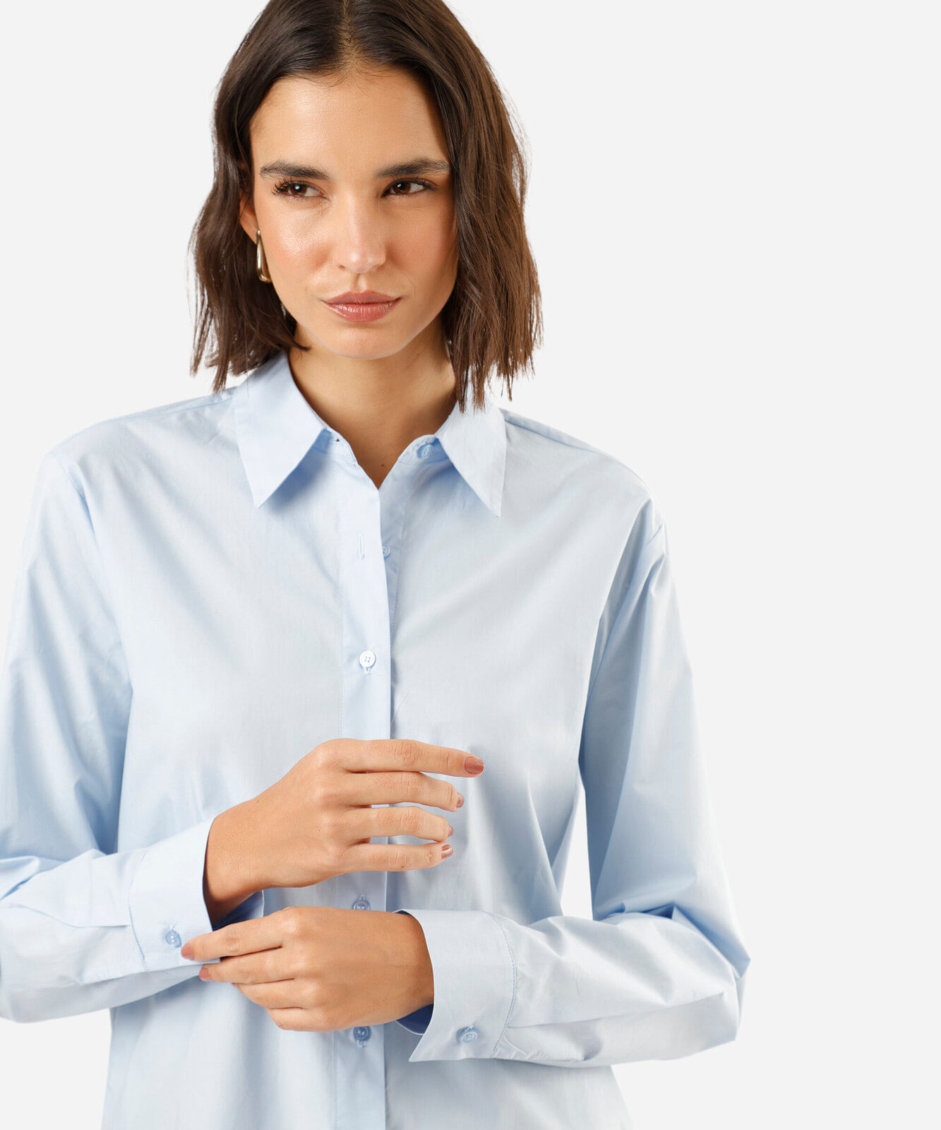 camisa feminina de algodão manga longa azul