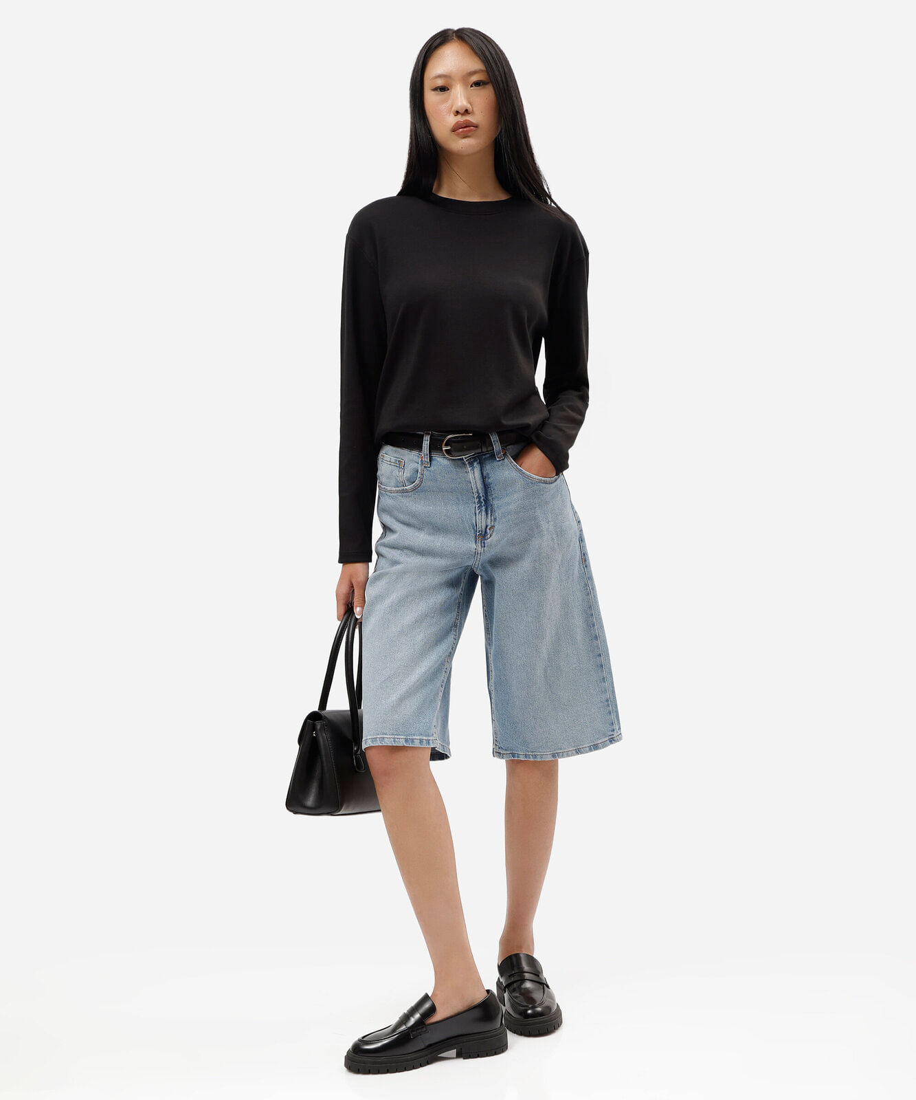 bermuda jorts feminina jeans cintura alta azul