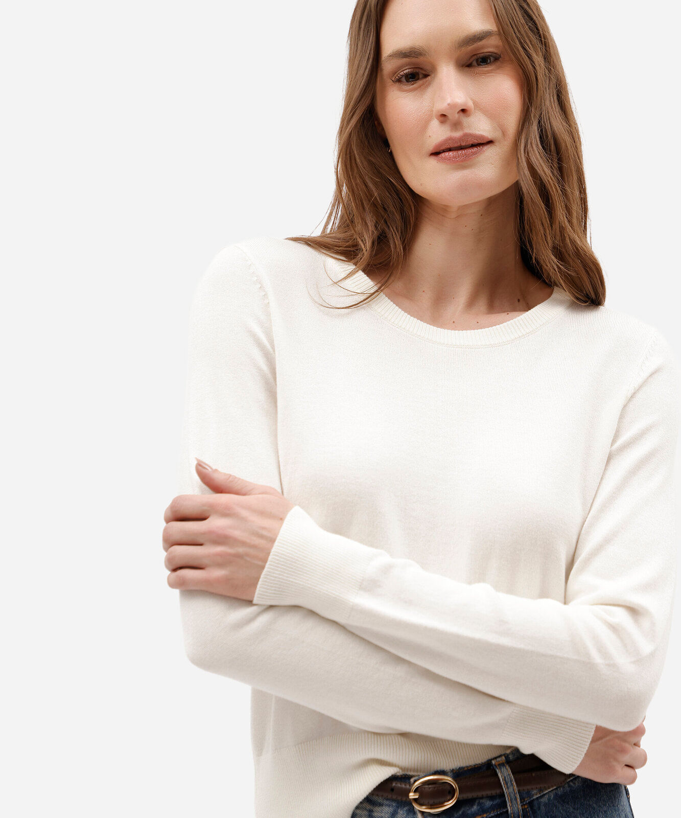 suéter de tricot manga longa básico off white