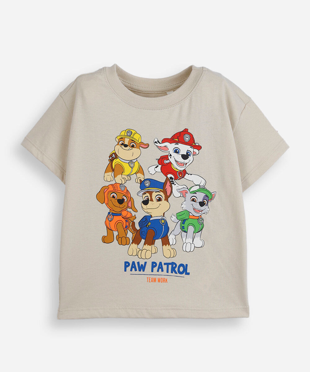 camiseta infantil de algodão patrulha canina bege