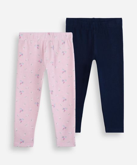 kit de 2 calças legging infantil de algodão colorido 2