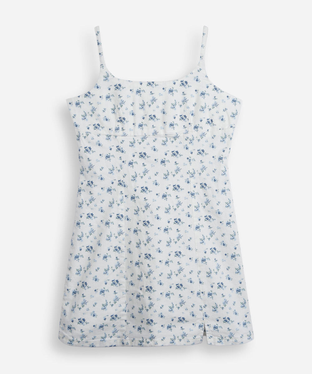 vestido alça fina juvenil de sarja com fenda floral off white