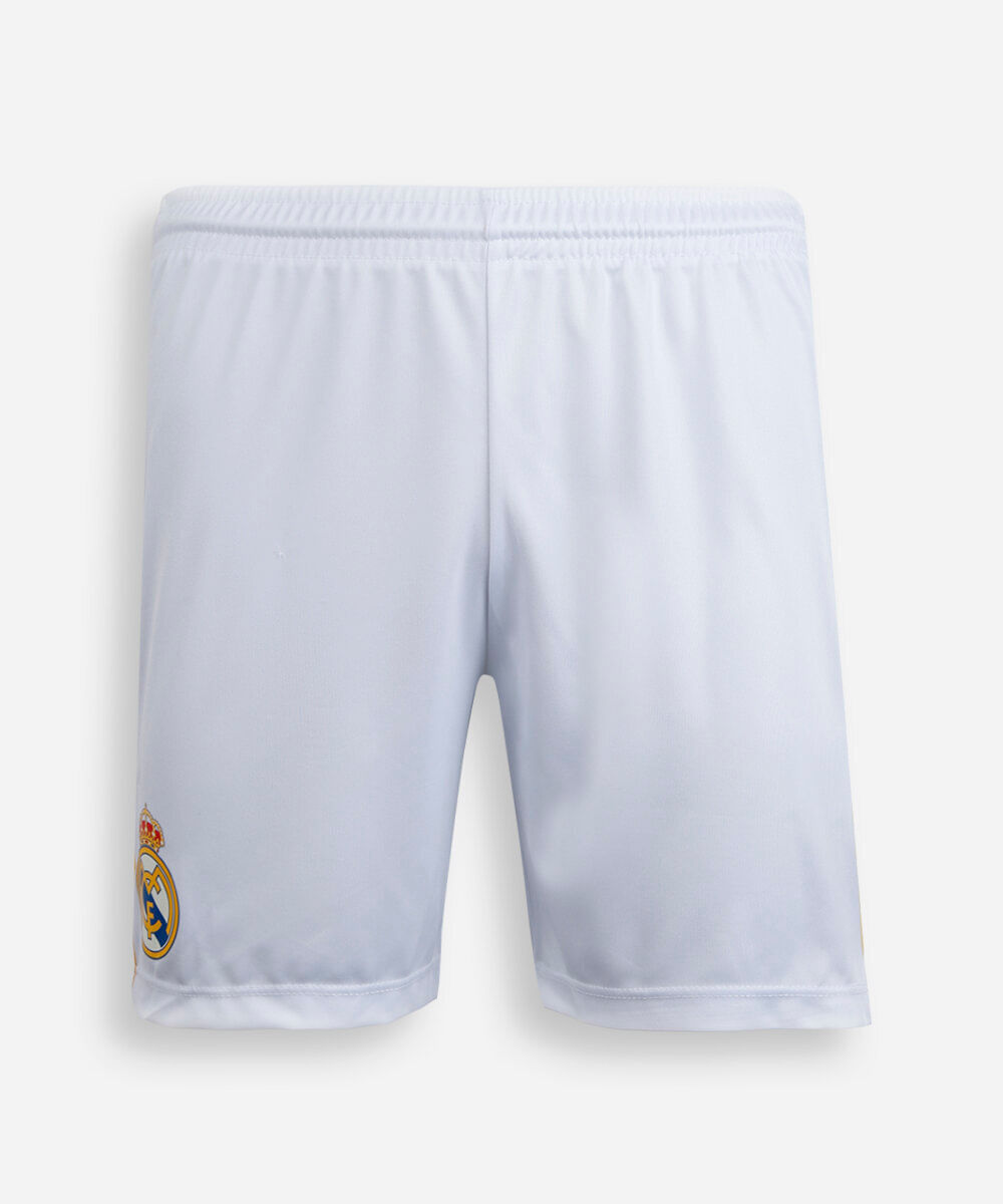 bermuda esportiva juvenil com recorte cós elástico real madrid off white