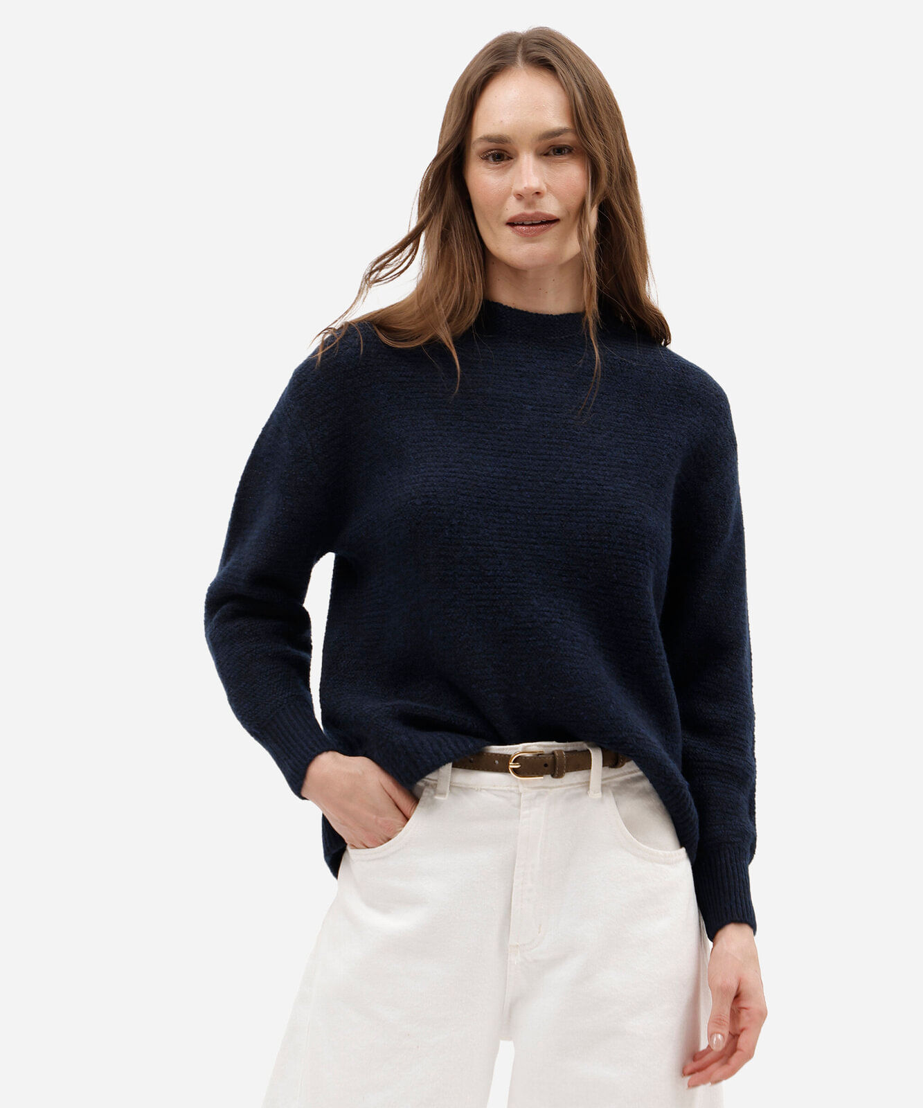 suéter feminino de tricot texturizado azul