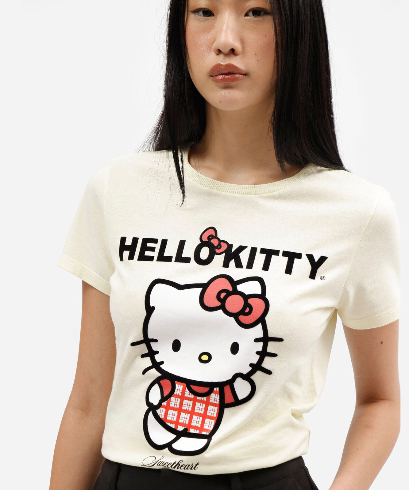 camiseta feminina de algodão manga curta hello kitty amarela