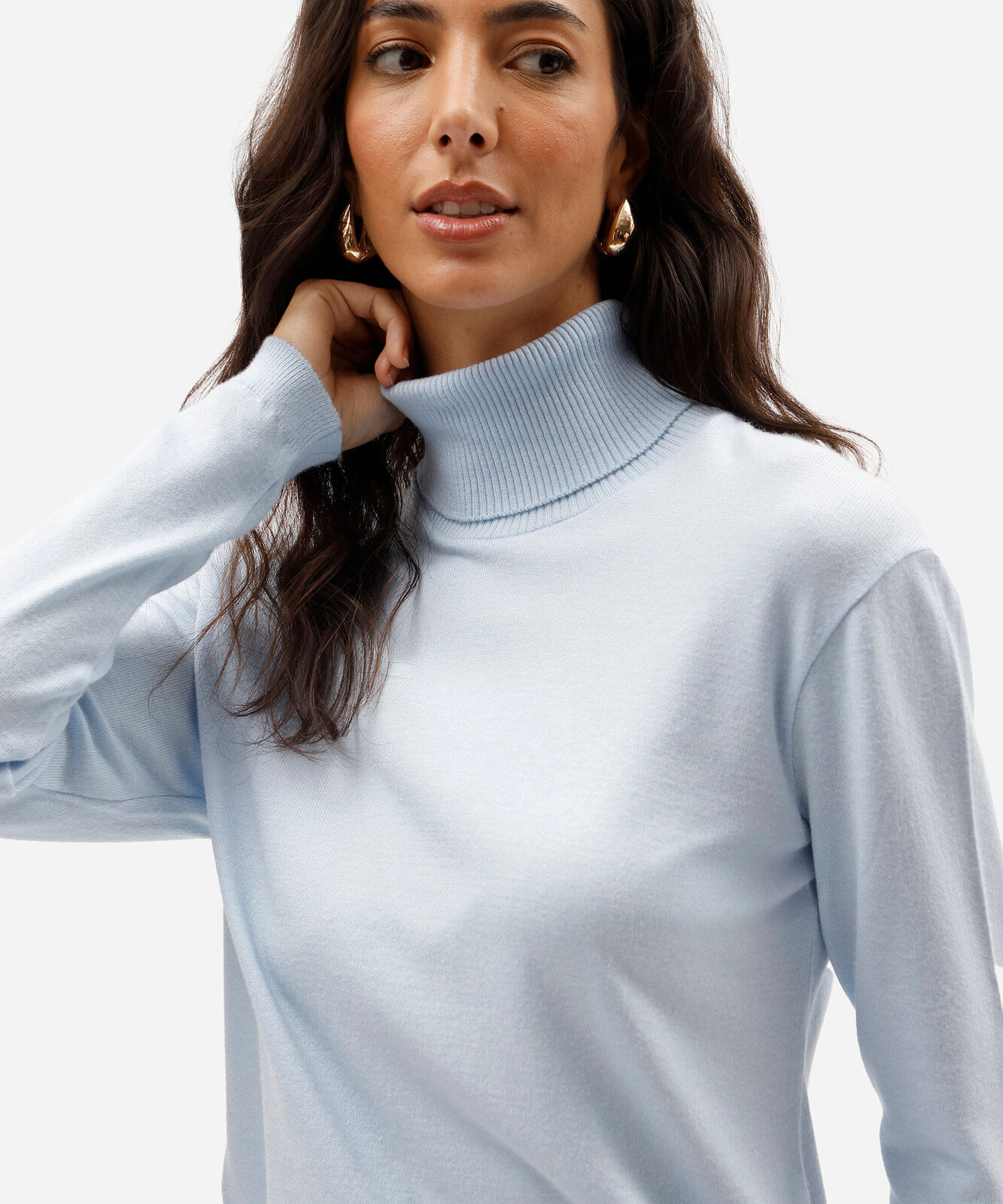 suéter feminino de tricot gola alta azul
