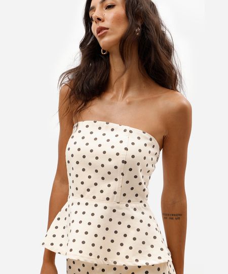blusa peplum sem alça feminina de sarja poá off white M