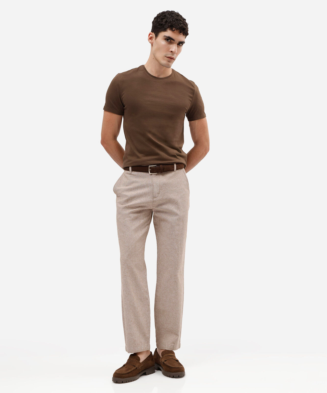 calça de alfaiataria masculina com linho bege
